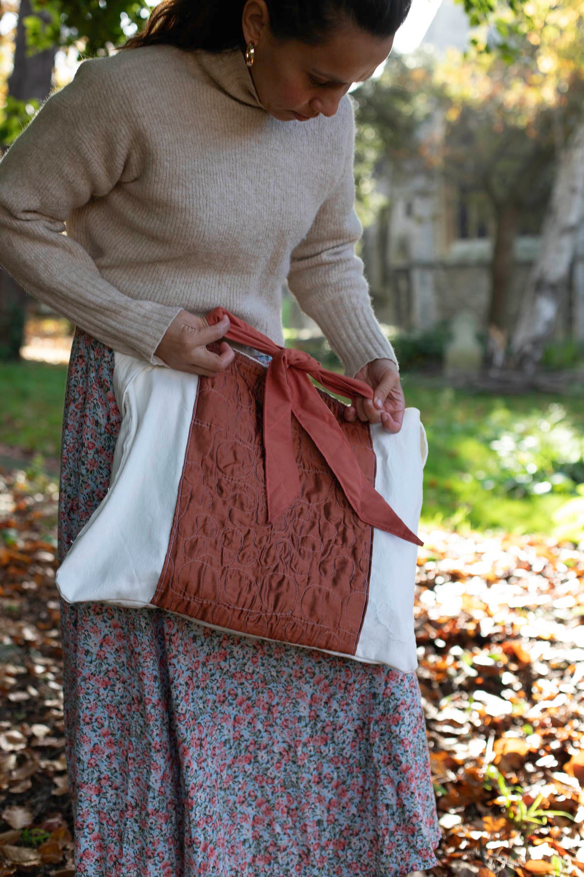 My Big Bow Tote  – Terracotta & Cream