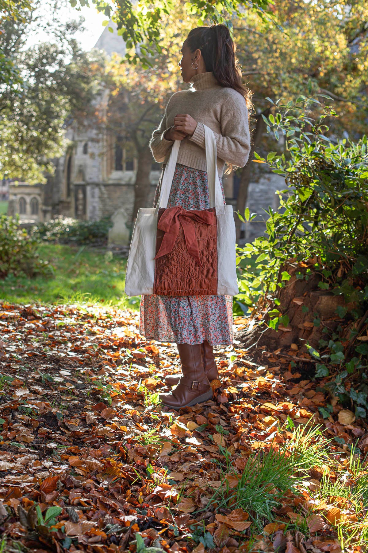 My Big Bow Tote  – Terracotta & Cream