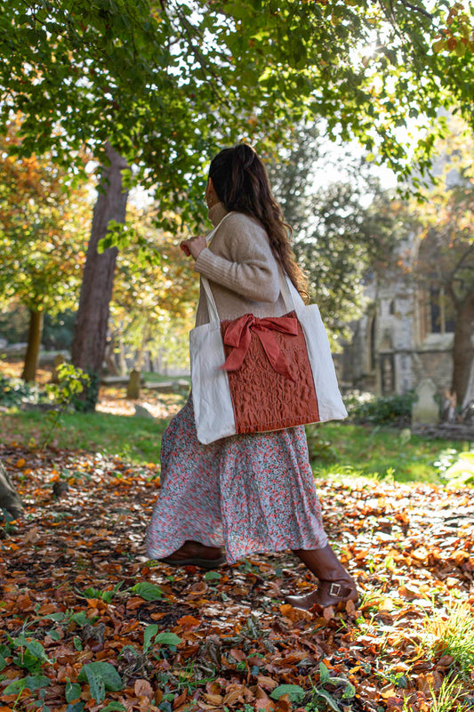 My Big Bow Tote  – Terracotta & Cream